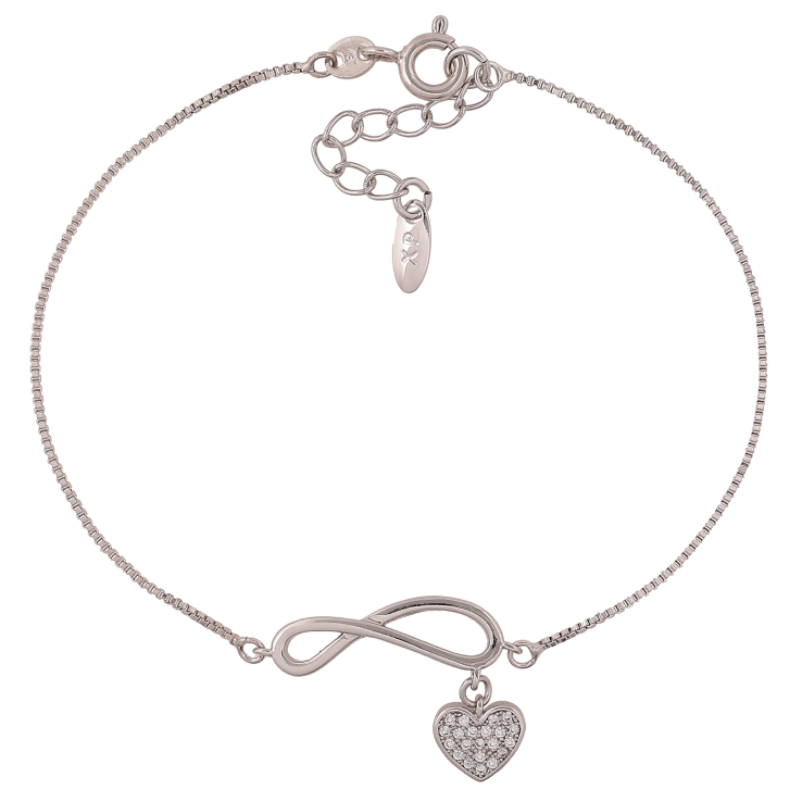 Браслет Xuping цвет Родий "Цепочка с вставкой знак бесконечности и подвеской сердечко" длина с доп. цепочкой 18.5-21см х 1-6мм фото №4 Браслет Xuping цвет Родий "Цепочка с вставкой знак бесконечности и подвеской сердечко" длина с доп. цепочкой 18.5-21см х 1-6мм фото №4