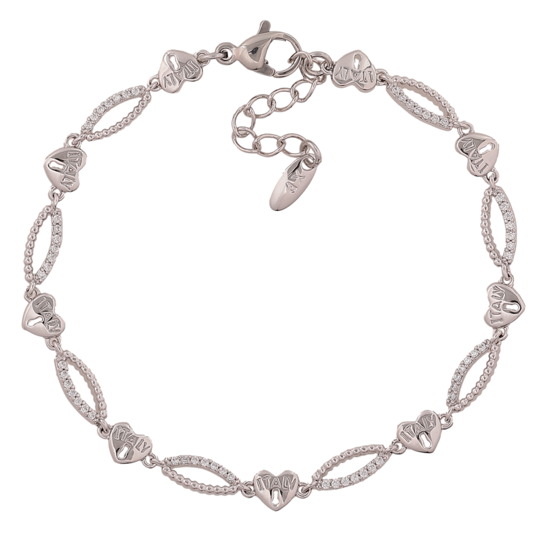 Браслет Xuping колір Родій "Сердечки Italy" довжина з дод. ланцюжком 17-20см х 4-5мм фото №1
