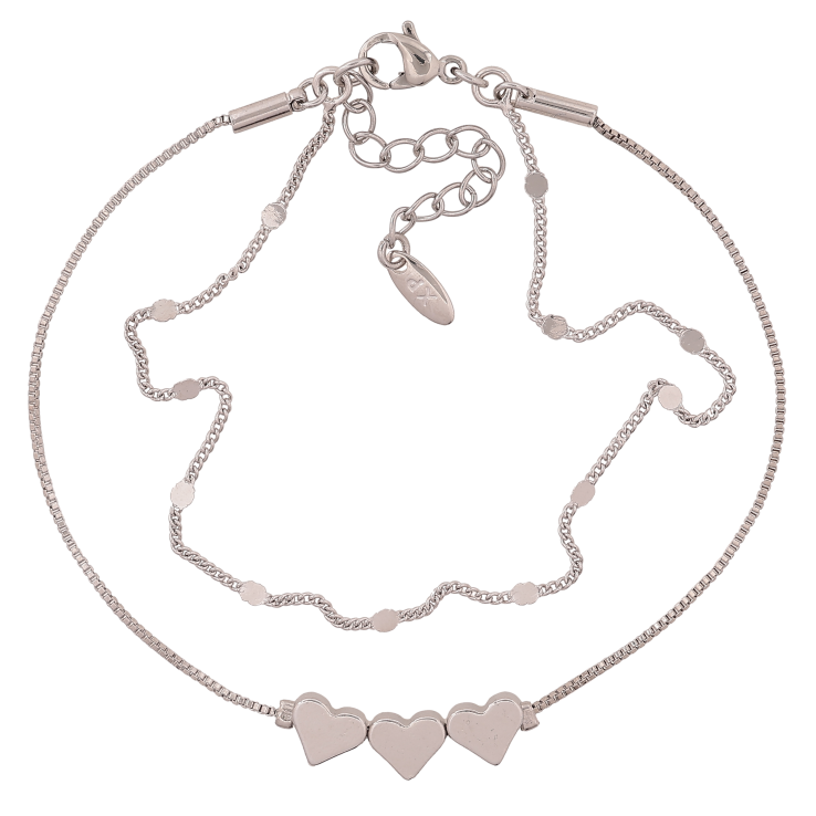 Браслет Xuping колір Родій "Два ланцюжки з сердечками" довжина з дод. ланцюжком 19-22.5см х 1-6мм фото №16 Браслет Xuping колір Родій "Два ланцюжки з сердечками" довжина з дод. ланцюжком 19-22.5см х 1-6мм фото №16