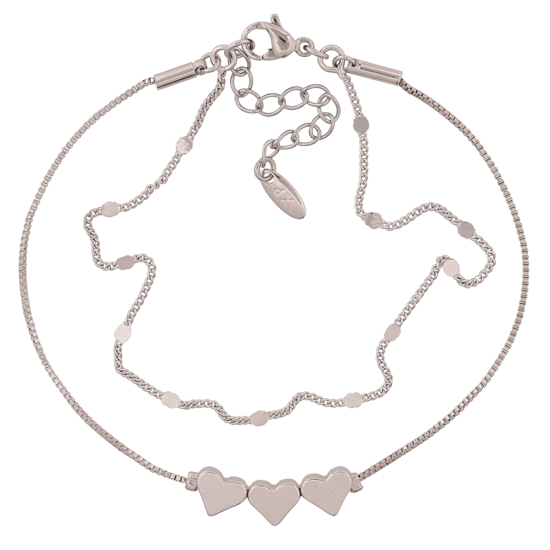 Браслет Xuping цвет Родий "Две цепочки с сердечками" длина с доп. цепочкой 19-22.5см х 1-6мм фото №2 Браслет Xuping цвет Родий "Две цепочки с сердечками" длина с доп. цепочкой 19-22.5см х 1-6мм фото №2