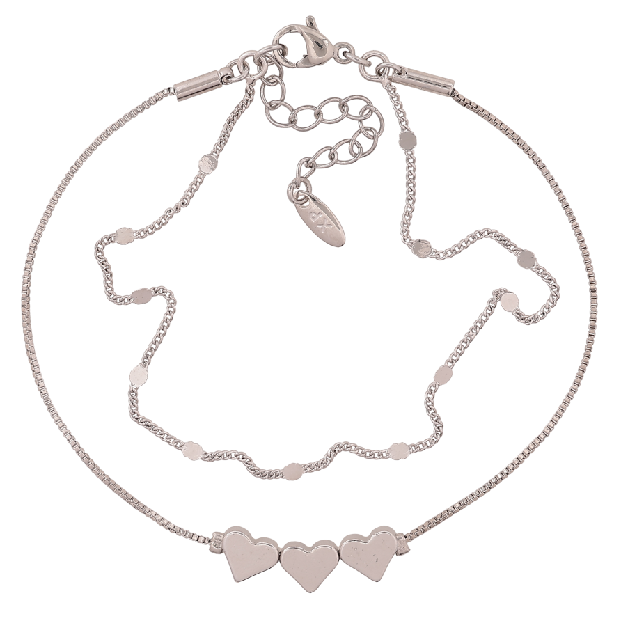 Браслет Xuping колір Родій "Два ланцюжки з сердечками" довжина з дод. ланцюжком 19-22.5см х 1-6мм фото №1 Браслет Xuping колір Родій "Два ланцюжки з сердечками" довжина з дод. ланцюжком 19-22.5см х 1-6мм фото №1