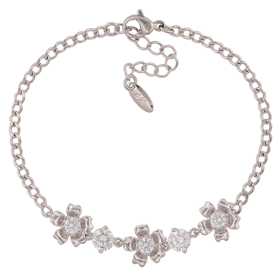 Браслет Xuping цвет Родий "Цепочка с цветочками" длина с доп. цепочкой 16.5-19.5см х 3-10мм фото №1