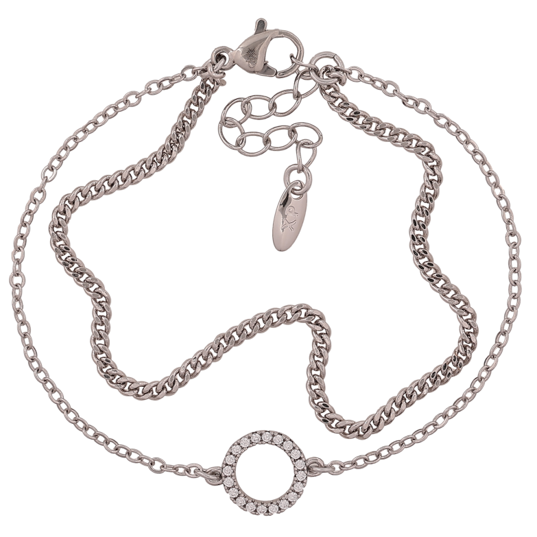 Браслет Xuping колір Родій "Подвійний ланцюжок з кільцем" довжина з дод. ланцюжком 16-19.5см х 1.5-10мм фото №1 Браслет Xuping колір Родій "Подвійний ланцюжок з кільцем" довжина з дод. ланцюжком 16-19.5см х 1.5-10мм фото №1