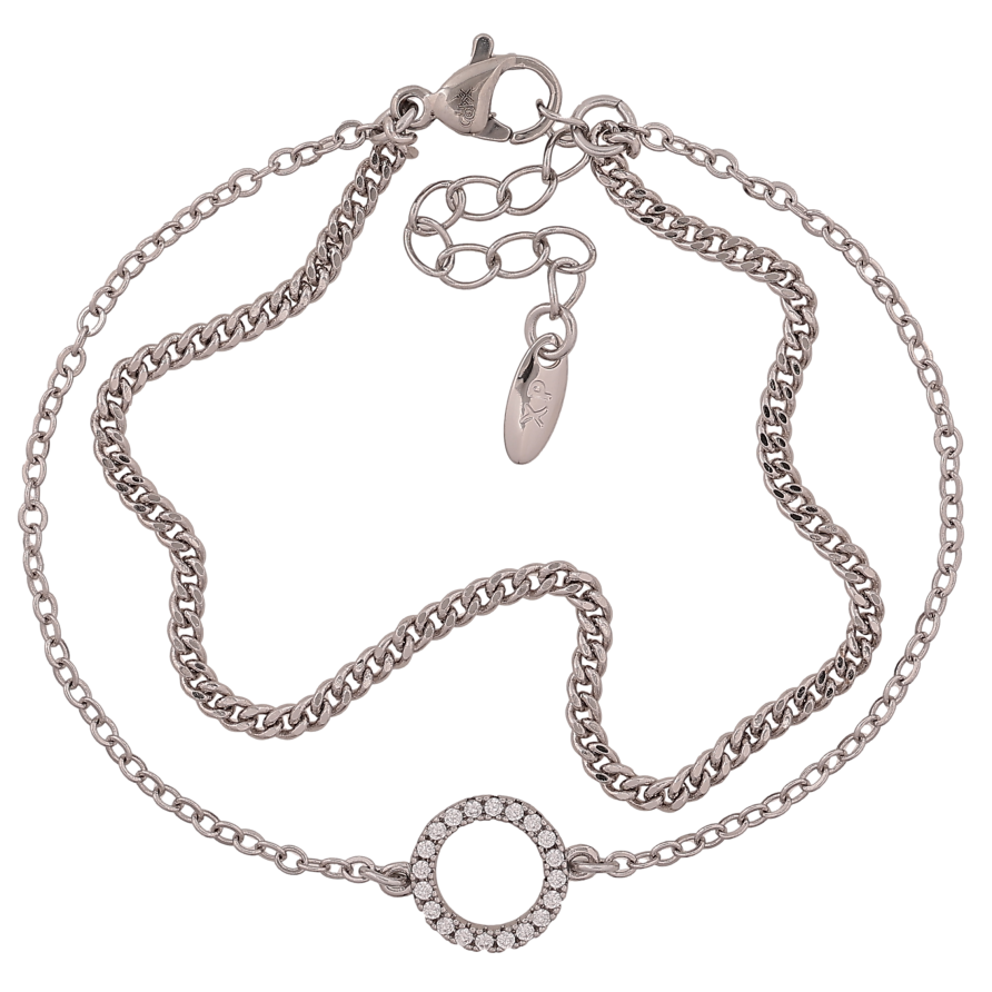 Браслет Xuping колір Родій "Подвійний ланцюжок з кільцем" довжина з дод. ланцюжком 16-19.5см х 1.5-10мм фото №1