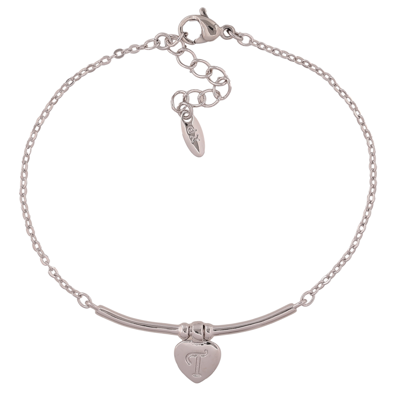 Браслет Xuping колір Родій "Серце з літерою Т" довжина з дод. ланцюжком 16.5-19.5см х 1.5-2мм фото №1