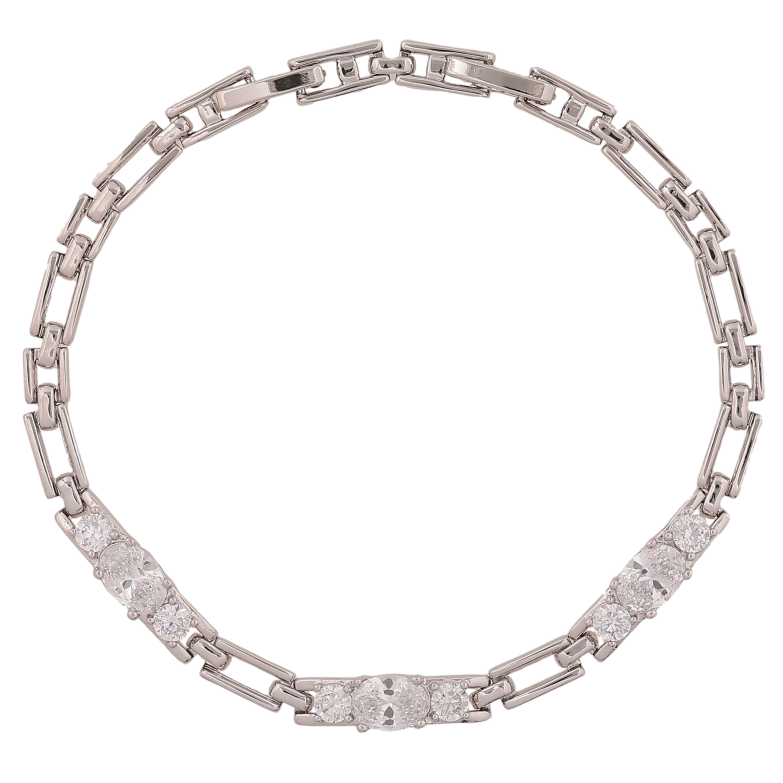 Браслет Xuping колір Родій "Візерунок з кристалами" довжина з доп.замком 17.5,19.5см х 4-5мм фото №1