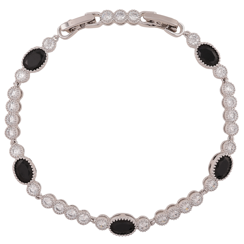 Браслет Xuping колір Родій "Візерунок з  чорними кристалами" довжина з доп.замком 17,19.5см х 4-6мм фото №1
