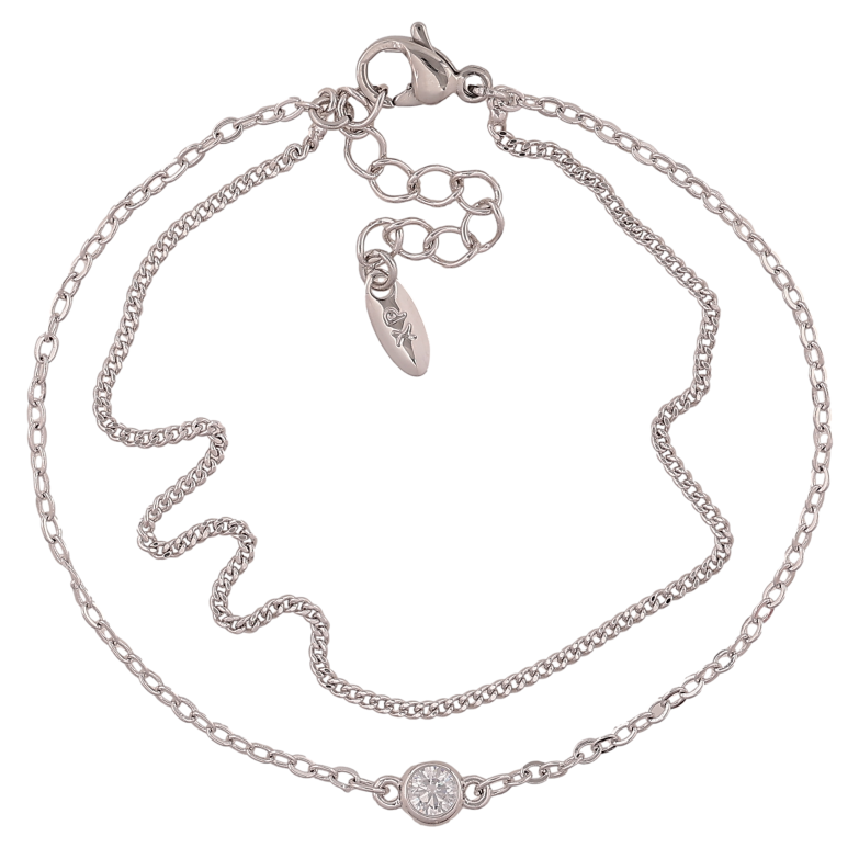 Браслет Xuping цвет Родий "Двойная цепочка с кристаллом" длина с доп. цепочкой 16.5-19.5см х 3мм фото №1