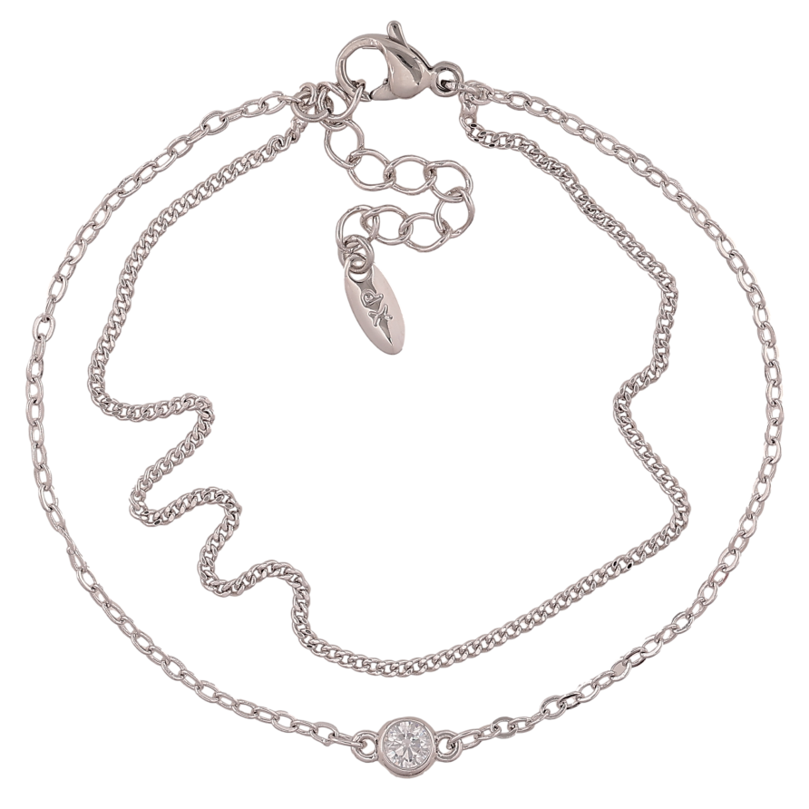 Браслет Xuping колір Родій "Подвійний ланцюжок із кристалом" довжина з дод. ланцюжком 16.5-19.5см х 3мм фото №1