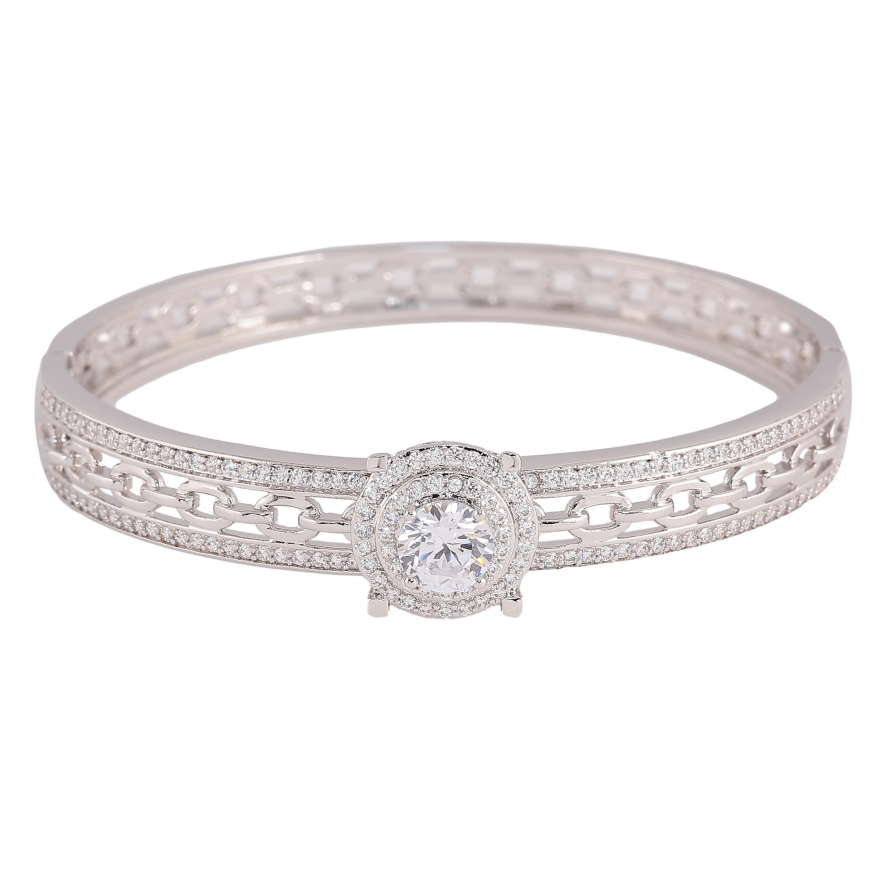 Браслет Xuping колір Родій "Візерунок з кристалами" ø 5.8см фото №1