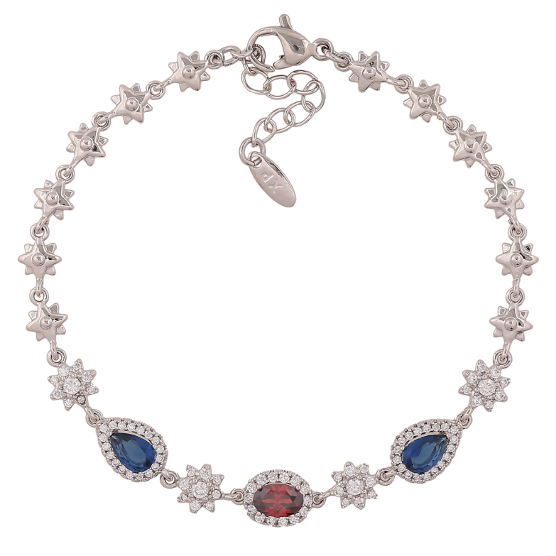 Браслет Xuping цвет Родий "Узор с цветными кристаллами" длина с доп. цепочкой 17-20см х 5-7мм фото №1