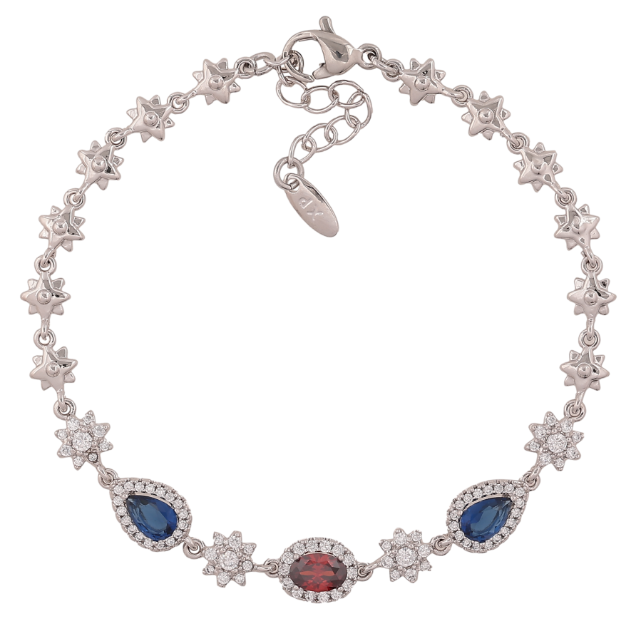 Браслет Xuping цвет Родий "Узор с цветными кристаллами" длина с доп. цепочкой 17-20см х 5-7мм фото №1