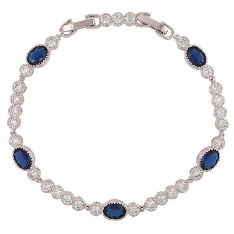 Браслет Xuping колір Родій "Візерунок з  синіми кристалами" довжина з доп.замком 17.5,19.5см х 4-6мм фото №1