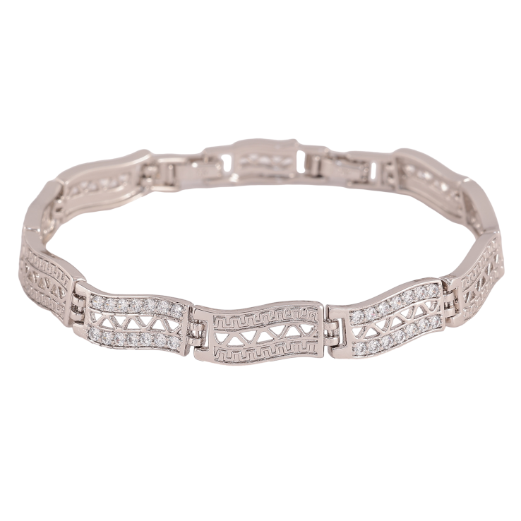 Браслет Xuping цвет Родий "Декоративный узор с кристаллами" длина с доп.замком 17.5,19.5см х 8мм фото №7 Браслет Xuping цвет Родий "Декоративный узор с кристаллами" длина с доп.замком 17.5,19.5см х 8мм фото №7