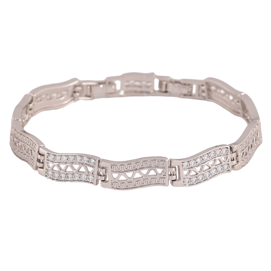 Браслет Xuping колір Родій "Декоративний візерунок з кристалами" довжина з доп.замком 17.5,19.5см х 8мм фото №1