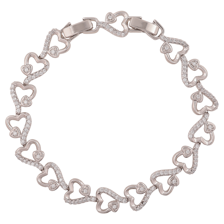 Браслет Xuping цвет Родий "Узор сердечки с кристаллами" длина с доп.замком 17,19см х 9мм фото №10 Браслет Xuping цвет Родий "Узор сердечки с кристаллами" длина с доп.замком 17,19см х 9мм фото №10