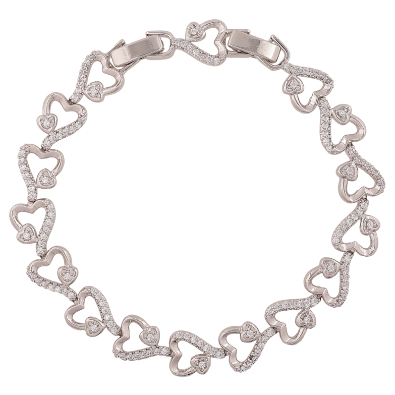 Браслет Xuping цвет Родий "Узор сердечки с кристаллами" длина с доп.замком  17,19см х 9мм фото №1