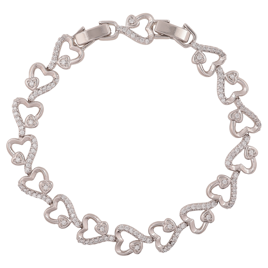 Браслет Xuping цвет Родий "Узор сердечки с кристаллами" длина с доп.замком  17,19см х 9мм фото №1