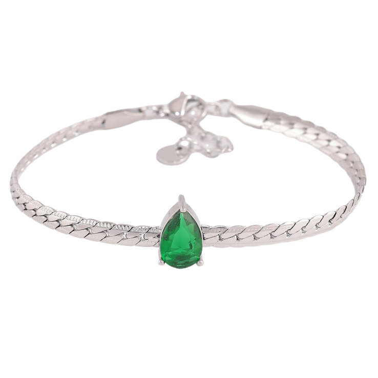 Браслеты Нержавеющая сталь "Цепочка с кристальной зеленой капелькой" размер с доп. цепочкой 17-20см х 4мм фото №14