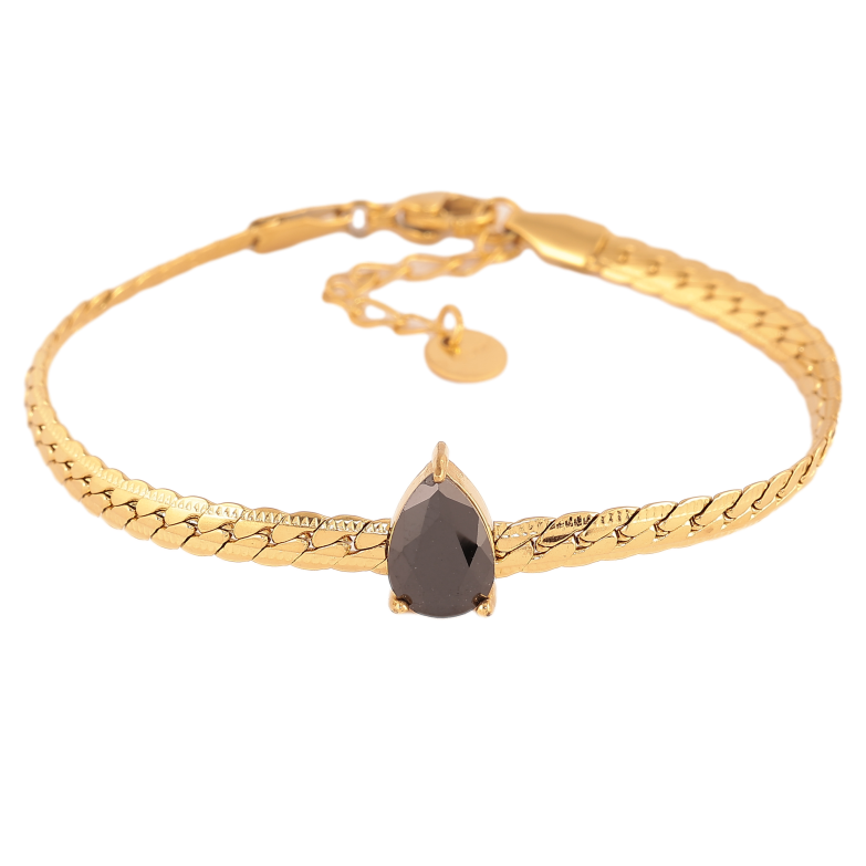 Браслеты Нержавеющая сталь "Цепочка с кристальной черной капелькой" размер с доп. цепочкой 17-20см х 4мм фото №1