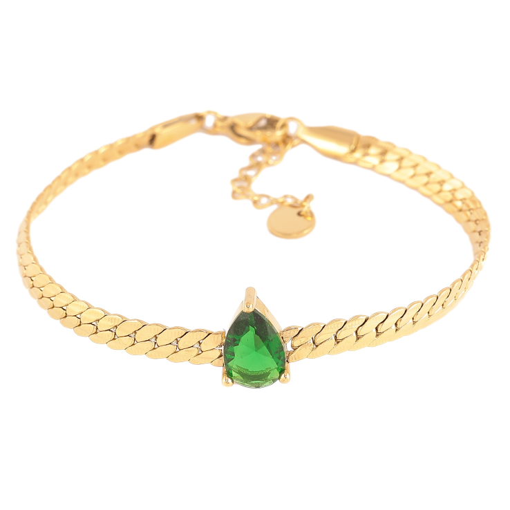 Браслеты Нержавеющая сталь "Цепочка с кристальной зеленой капелькой" размер с доп. цепочкой 17-20см х 4мм фото №9