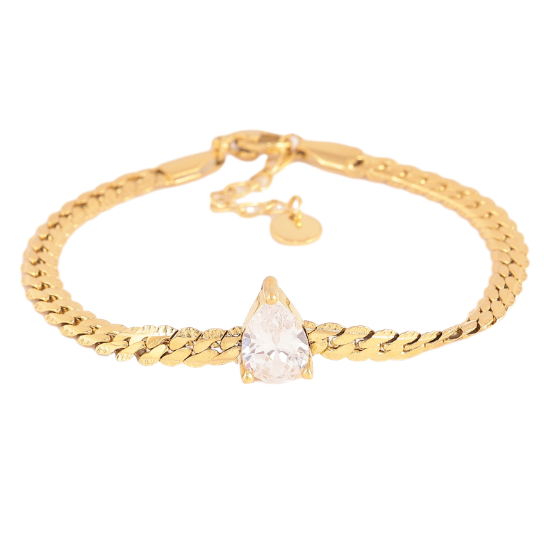 Браслети Нержавіюча сталь "Ланцюжок із кристальною крапелькою" розмір з доп. ланцюжком 17-20см х 4мм фото №1