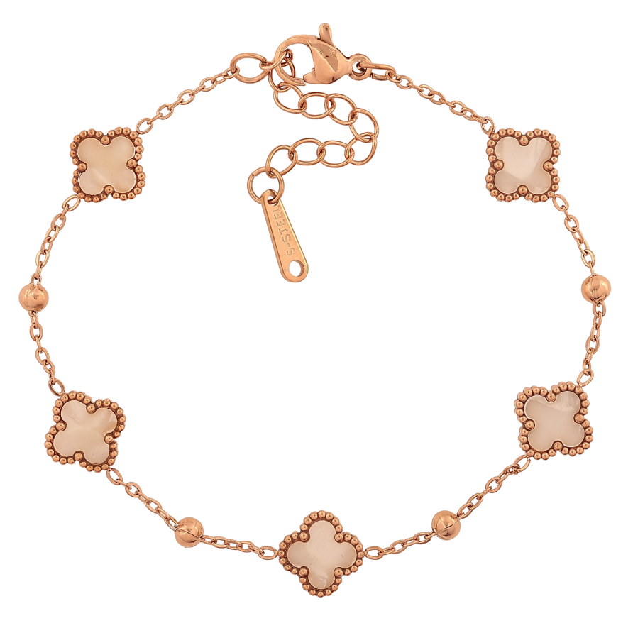 Браслет Нержавеющая сталь "Цепочка с перламутровым клевером" размер с доп.цепочкой 17-20.5см х 1-9мм фото №1 Браслет Нержавеющая сталь "Цепочка с перламутровым клевером" размер с доп.цепочкой 17-20.5см х 1-9мм фото №1