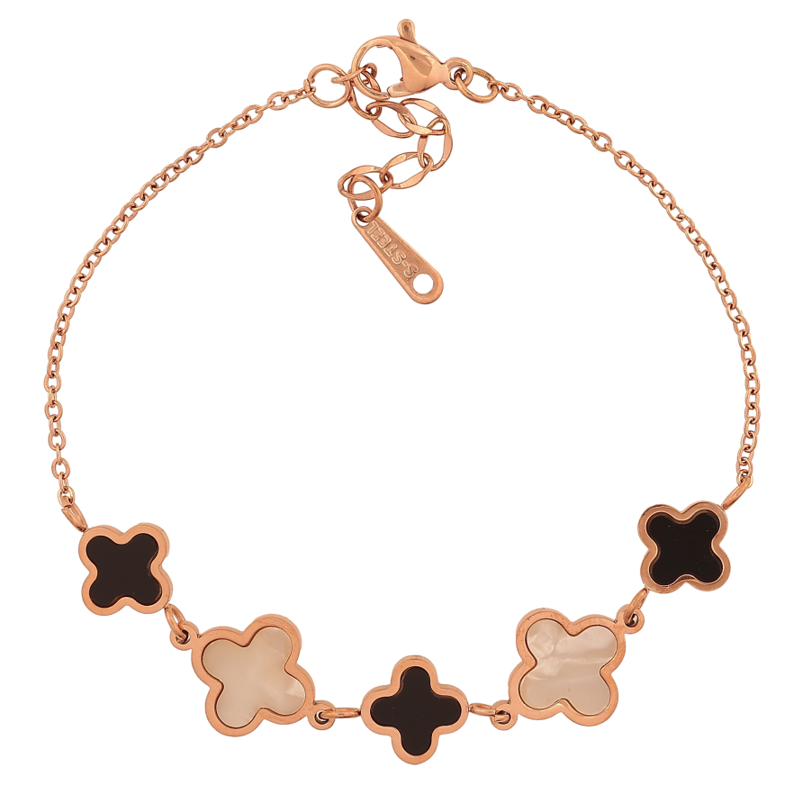 Браслет Нержавеющая сталь "Цепочка с черным и перламутровым клевером" размер с доп.цепочкой 17.5-20.5см х 1-11мм фото №1