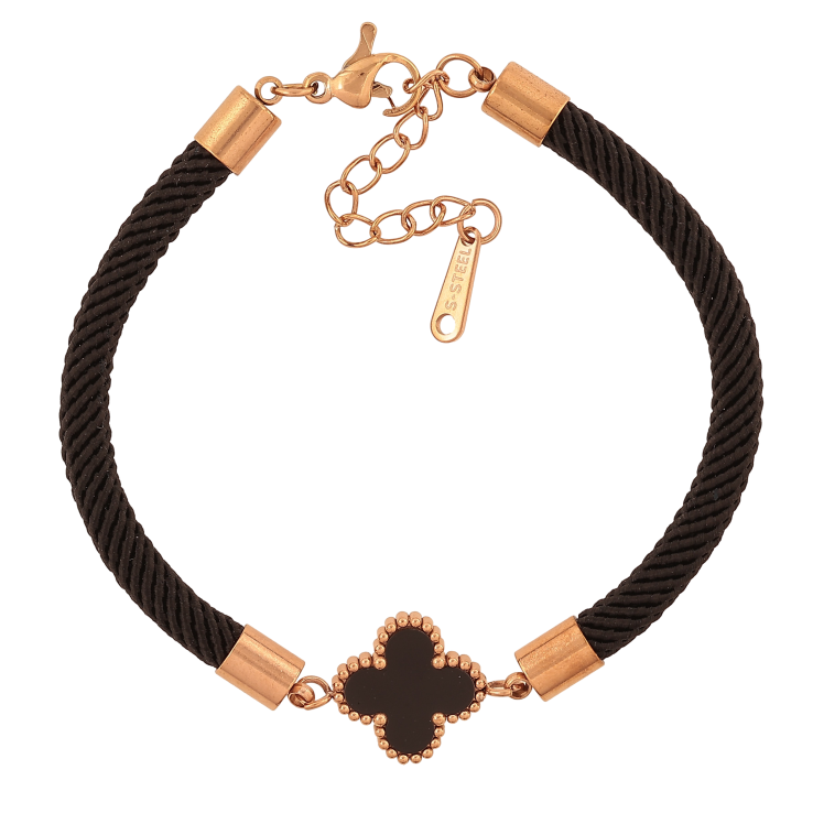 Браслет Нержавеющая сталь "Черный шнур с вставкой клевер" размер с доп.цепочкой 17-20см х 4-13мм фото №9