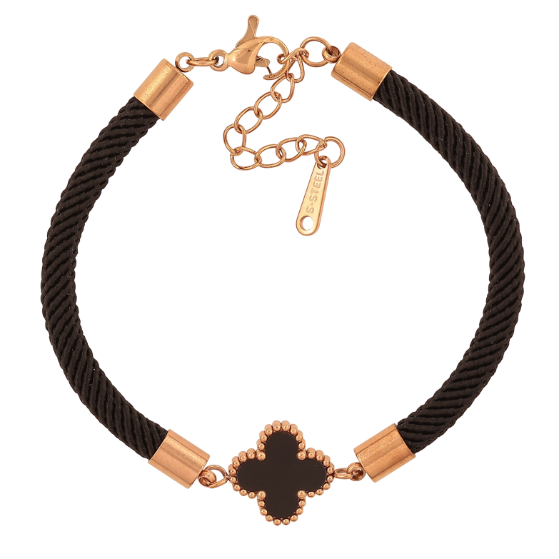 Браслет Нержавеющая сталь "Черный шнур с вставкой клевер" размер с доп.цепочкой 17-20см х 4-13мм фото №1 Браслет Нержавеющая сталь "Черный шнур с вставкой клевер" размер с доп.цепочкой 17-20см х 4-13мм фото №1