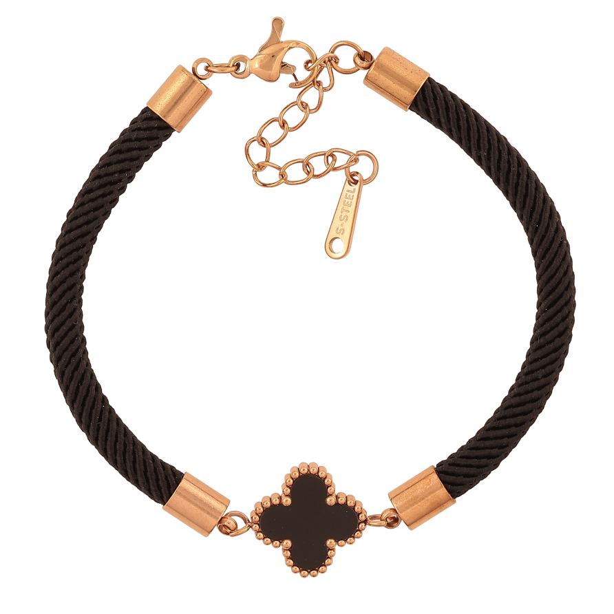 Браслет Нержавеющая сталь "Черный шнур с вставкой клевер" размер с доп.цепочкой 17-20см х 4-13мм фото №1 Браслет Нержавеющая сталь "Черный шнур с вставкой клевер" размер с доп.цепочкой 17-20см х 4-13мм фото №1