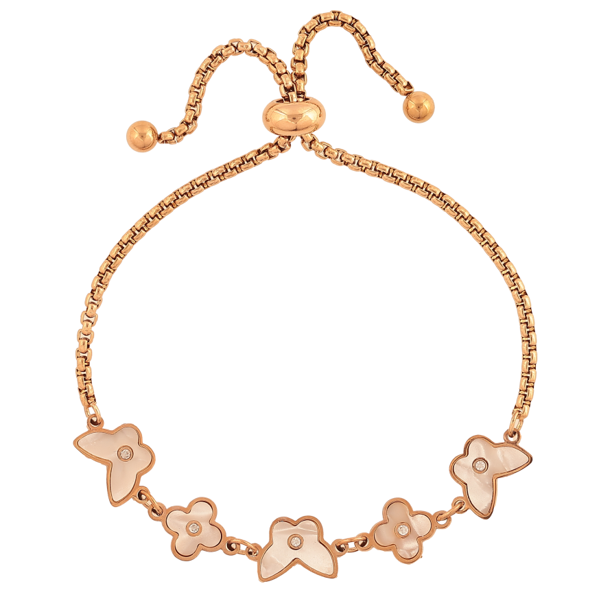 Браслет Нержавеющая сталь "Цепочка с клевером и бабочками" на затяжке размер 10-21см х 2-8мм фото №1