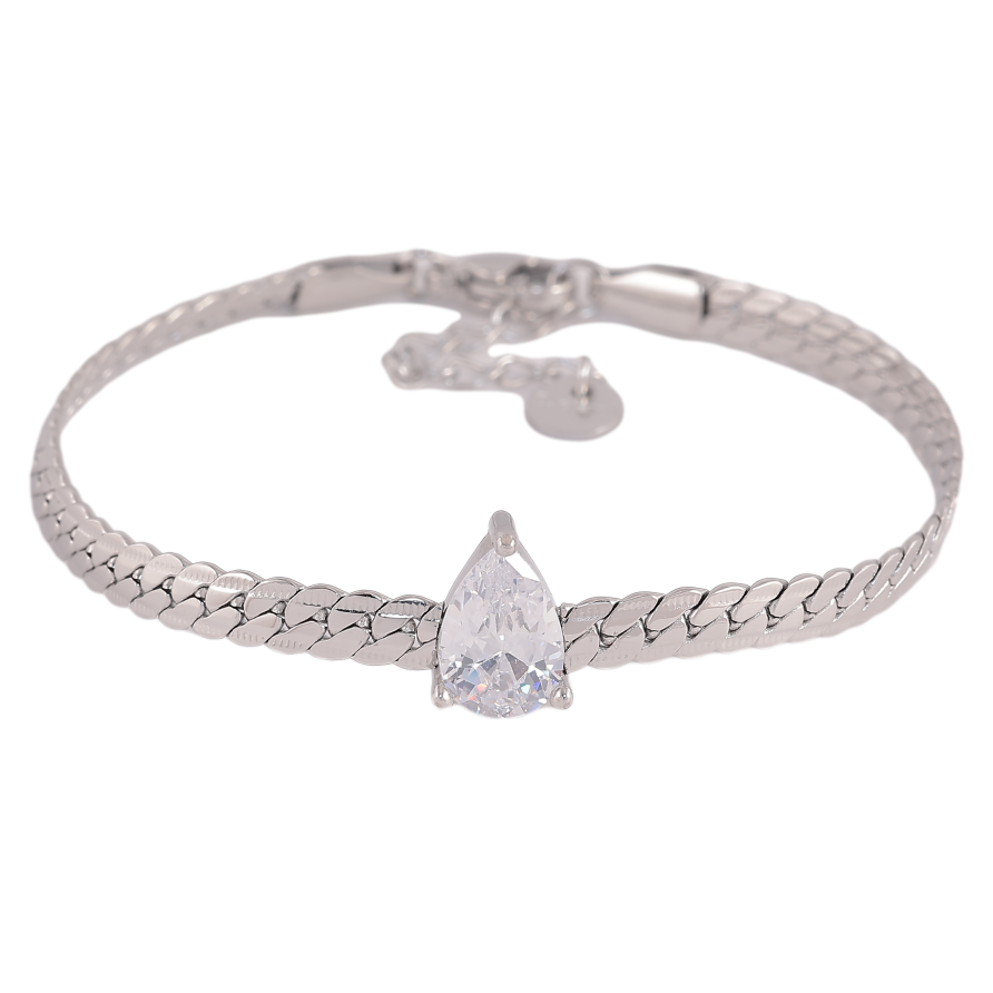 Браслеты Нержавеющая сталь "Цепочка с кристальной капелькой" размер с доп. цепочкой 16.5-20см х 4мм фото №1