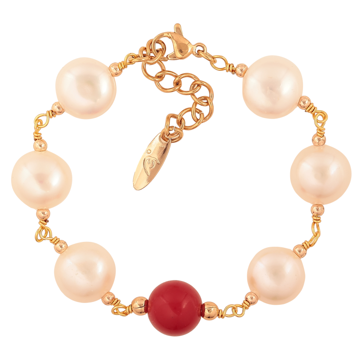 Браслет Xuping JEAN GOUJON колір Позолота 18K "Перлини з червоною намистиною" довжина з доп.ланцюжком 16-19.5см х 2-11мм фото №2