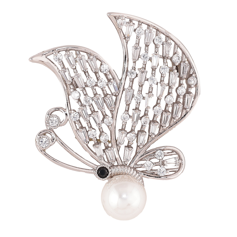 Брошь Xuping цвет Родий "Бабочка с инкрустацией кристаллами и жемчужиной" фото №1