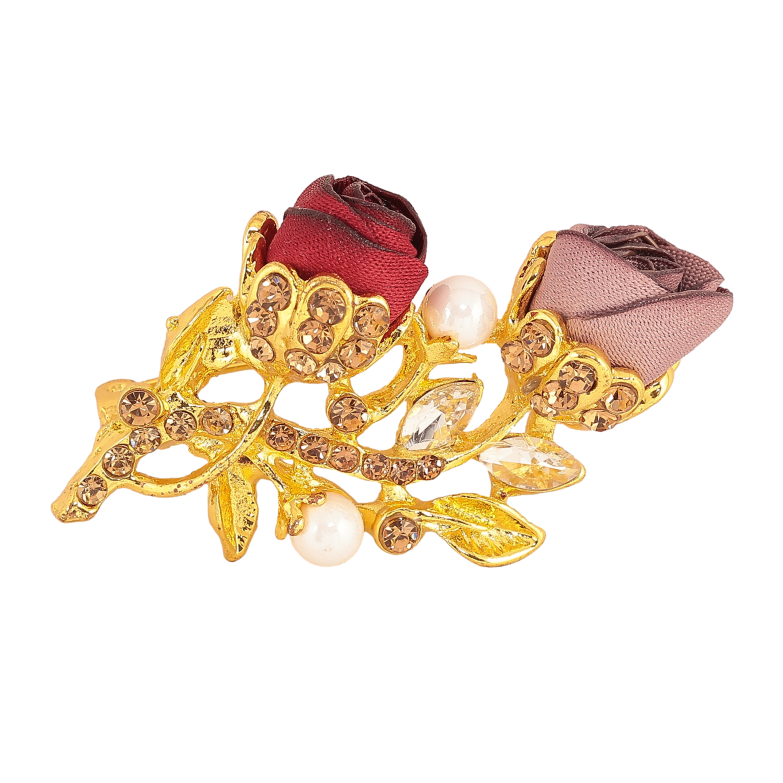 Брошь "Бежевый и красный цветочки" фото №1 Брошь "Бежевый и красный цветочки" фото №1