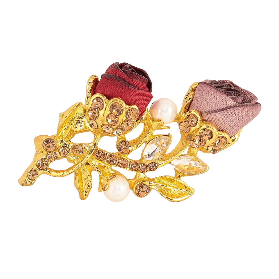 Брошь "Бежевый и красный цветочки" фото №1 Брошь "Бежевый и красный цветочки" фото №1