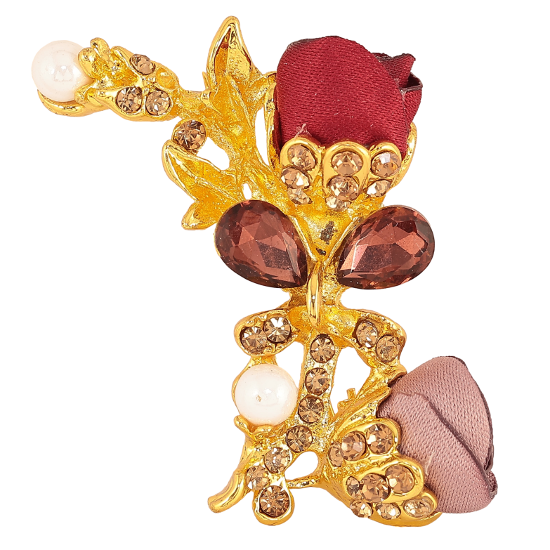 Брошь "Бежевый и красный цветочки" фото №1 Брошь "Бежевый и красный цветочки" фото №1