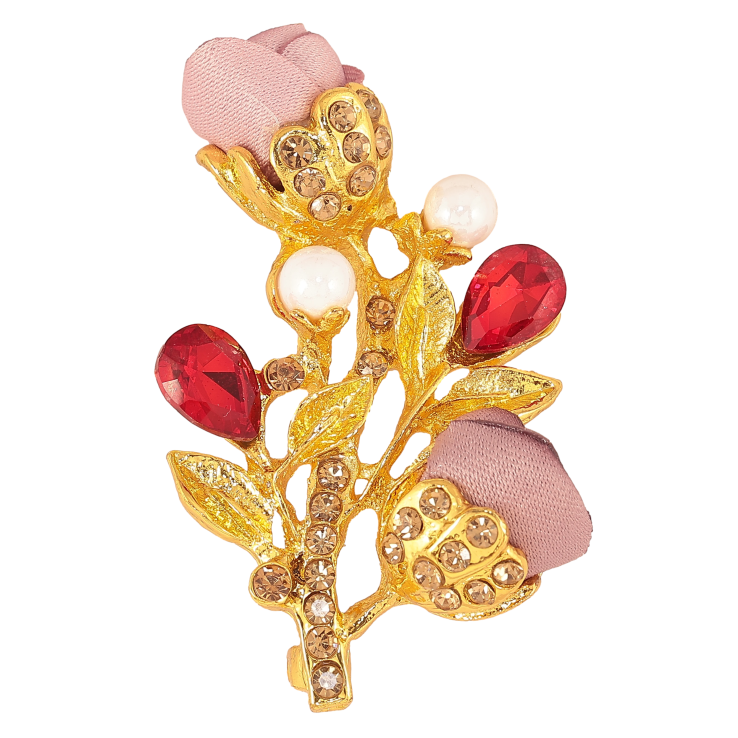Брошь "Веточка с розовыми цветочками, стразами и жемчужинами" фото №8