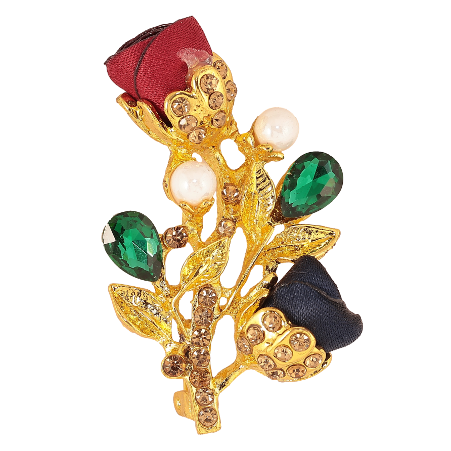 Брошь "Веточка с красно-синими цветочками, стразами и жемчужинами" фото №1 Брошь "Веточка с красно-синими цветочками, стразами и жемчужинами" фото №1