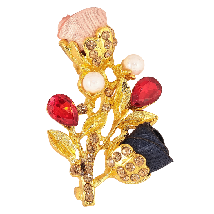 Брошь "Веточка с розово-синими цветочками, стразами и жемчужинами" фото №10