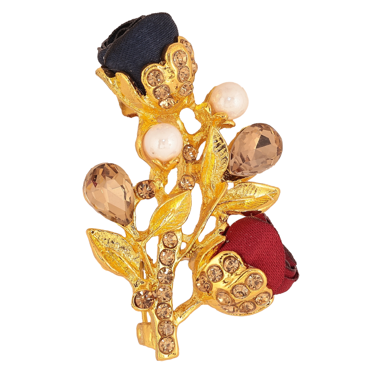 Брошка "Гілочка з синьо-червоними квіточками, стразами та перлинами" фото №25