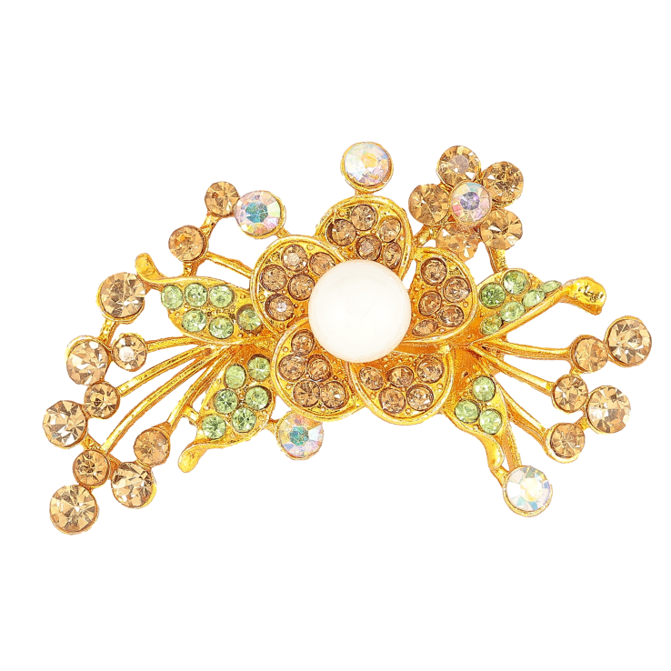 Брошка "Квіткова композиція із золотаво-зеленими стразами" фото №7