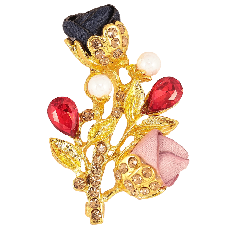 Брошь "Веточка с розово-синими цветочками, стразами и жемчужинами" фото №4