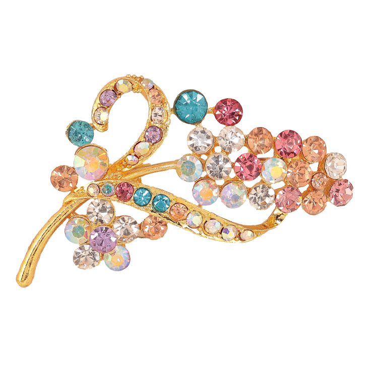 Брошка "Гілочка з різнокольоровими стразами" фото №9