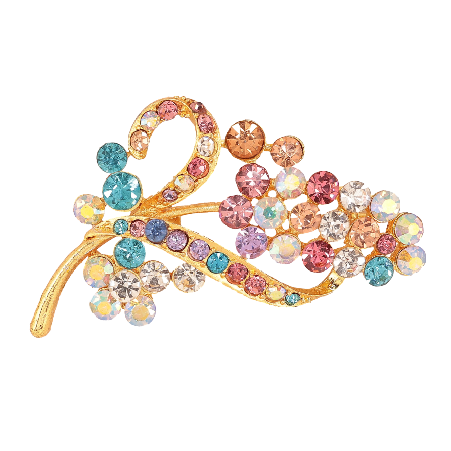 Брошь "Веточка с разноцветными стразами" фото №1