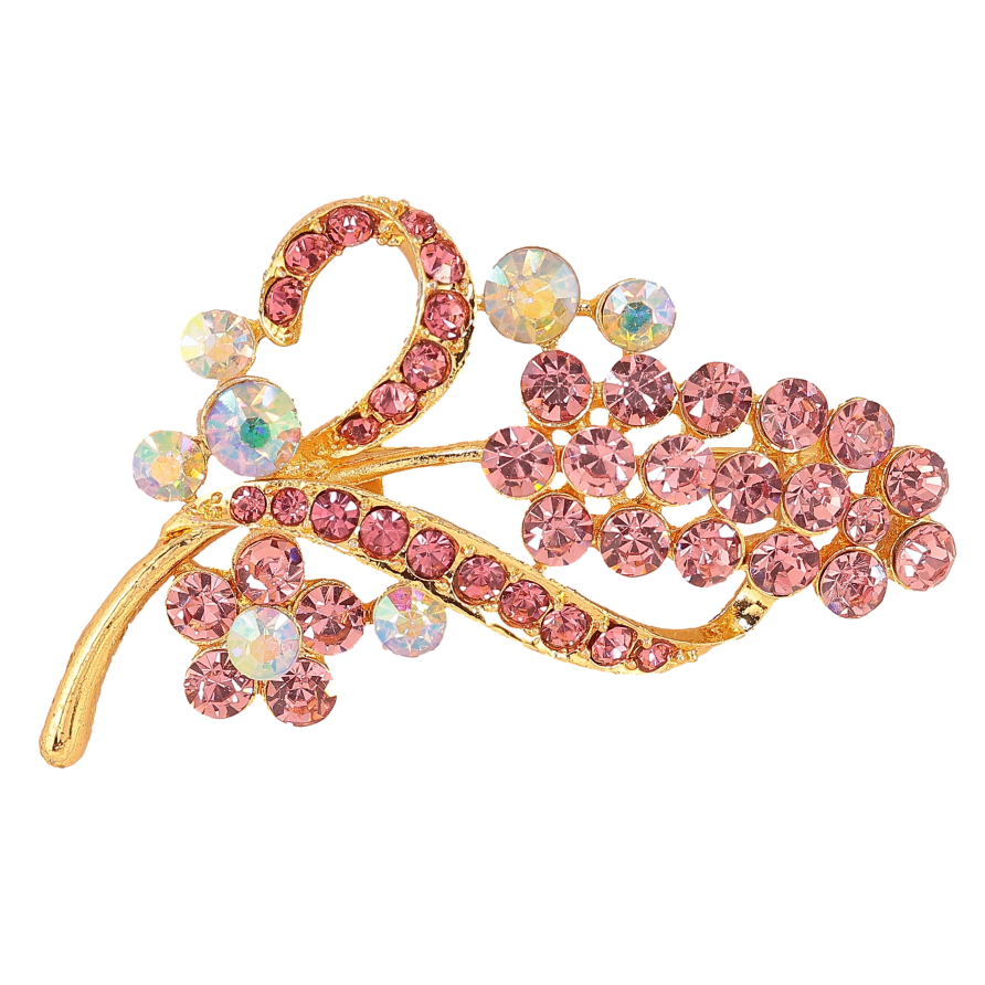 Брошка "Гілочка з рожевими стразами" фото №1