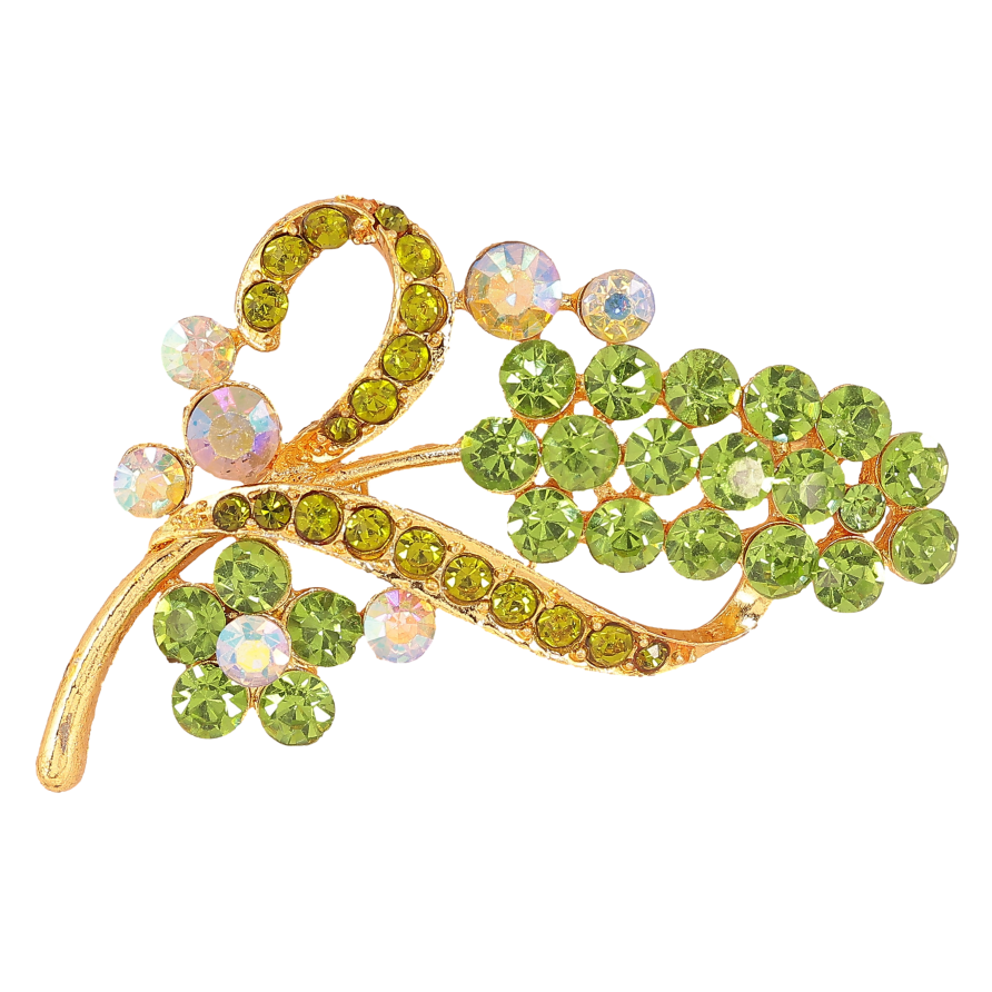 Брошь "Веточка з зелеными стразами" фото №1