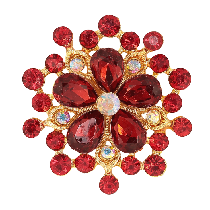 Брошь "Цветок с красными стразами"  фото №2