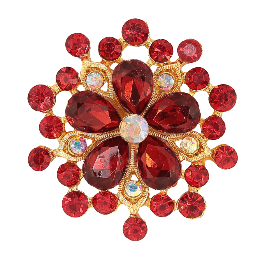 Брошь "Цветок с красными стразами"  фото №1